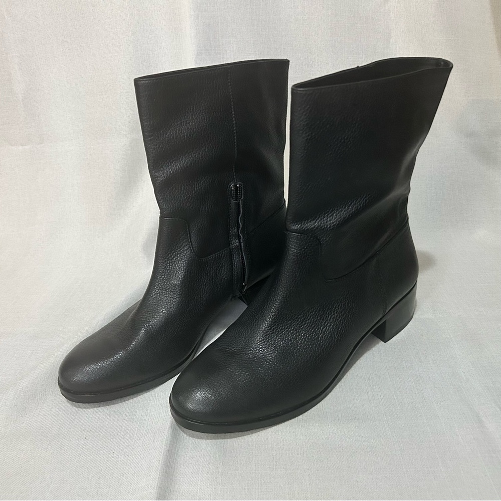 Michael Kors black leather low ankle boots booties block heel